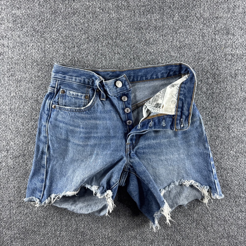 Levis 501 Shorts Womens 24 Blue Button Fly Denim Cut Off High Rise Distressed